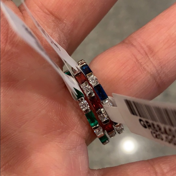 1.5mm Red Green Blue Gemstone CZ Wedding Band - Picture 5 of 8